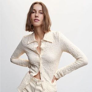 Cream crunchy textured button-up shirt